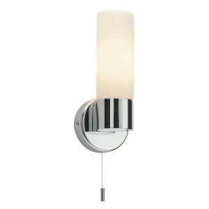 Luminosa Pure 1 Light Bathroom Wall Light Chrome IP44 with Opal Glass, E14