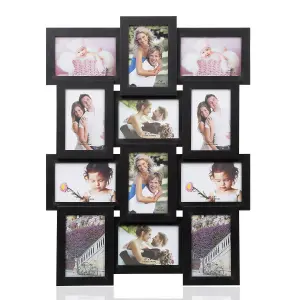 Arpan Multi Aperture Picture Wooden Photo Frame Holds 12 x 6x4" Inch Photo Frames, Collage Picture Wall-Mounted Frame (Black)