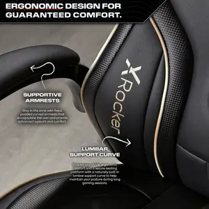 X-Rocker Maverick PC Office Gaming Chair, Mid-Back Support Ergonomic Computer Desk Chair, Faux Leather - BLACK / GOLD