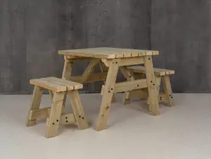 Victoria Space Saving Picnic Table Benches Set (3ft, Natural finish)