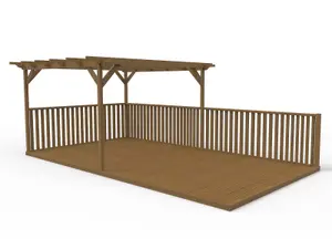 Rectangular pergola and decking kit with balustrade V.8, 4.2m x 4.8m, Rustic brown finish