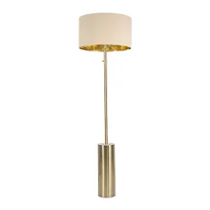 ValueLights Lexy Antique Brass Rotary Dimmer Switch Floor Lamp with Beige/Gold Shade