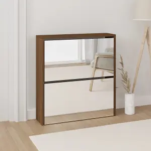 Berkfield Shoe Cabinet with Mirror 2-Layer Brown Oak 63x17x67 cm