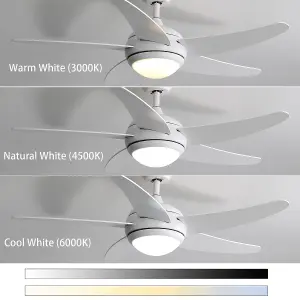 White 5 Blade Ceiling Fan Light with  Remote Control 52 Inch