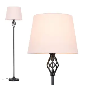 ValueLights Memphis Traditional Style Black Barley Twist Floor Lamp with Pink Light Shade