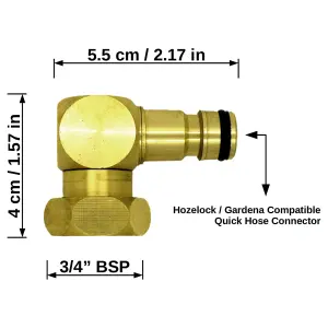 Brass Snap-On Hose Lock Revolving Elbow with Female Thread 3/4" BSP + Matching Hose End Quick Connector