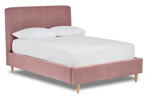 Meadow Modern Fabric Bed Base Only 4FT6 Double- Marlow Dusty Pink