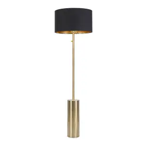 ValueLights Lexy Antique Brass Rotary Dimmer Switch Floor Lamp with Black/Gold Shade