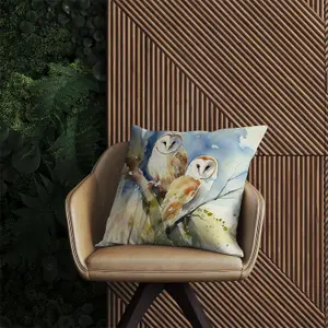 Barn Owls Watercolour Outdoor Cushion 45cm x 45cm