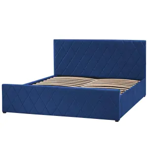 Velvet EU King Size Ottoman Bed Blue ROCHEFORT