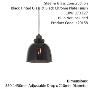 Industrial Ceiling Pendant Light Fitting - Matt Black & Black Tinted Glass