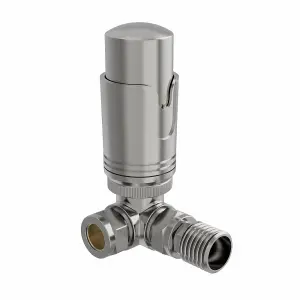 Right Radiators Satin Nickel Corner Thermostatic Valve Radiator Valves with Lockshield Valve 15mm x 1/2"