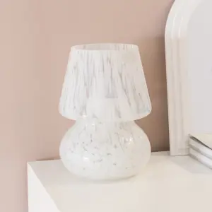 ValueLights Beau White Confetti Glass Table Lamp Tapered Lampshade Bedside Light