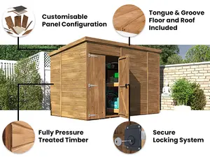 Dunster House Wooden Garden Shed Storage 3m x 1.8m Pressure Treated Overlord Pent Roof No Window