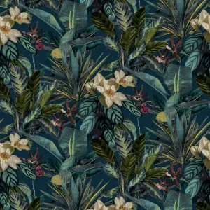 GDUK Tropical Bouquet Nepata Textured Wallpaper, Teal Navy