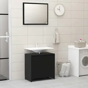 Berkfield 3 Piece Bathroom Furniture Set Black Engineered Wood