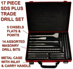 Lumberjack TRADE 17Pc SDS Plus Drill Bit & Chisel Set in Metal Storage Case