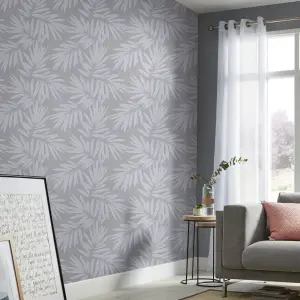 GoodHome Loroco Grey Silver effect Leaves Textured Wallpaper