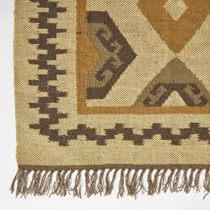 Homescapes Ravar Brown & Gold Kilim Wool Rug 90 x 150 cm