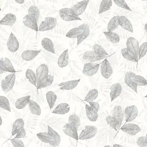 Galerie Evergreen Grey Fossil Leaf Toss Smooth Wallpaper