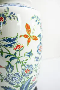 Floral Ceramic Table Lamp with Plain Shade