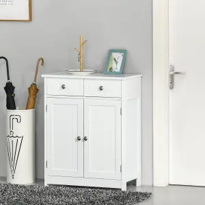 kleankin Bathroom Floor Storage Cabinet w/ 2 Drawers Door Cupboard White