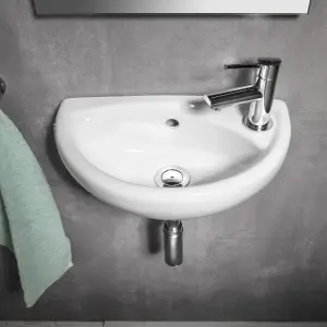 Small Compact Tiny Bathroom Cloakroom Basin Sink Wall Hung Curved with Fixings