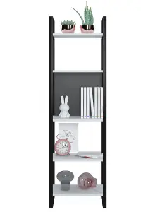 Meta Narrow Bookcase Storage Shelf with Metal Frame, 48 x 35 x 165 cm 5 Display Shelves, Bookshelf, Open Cabinet, White