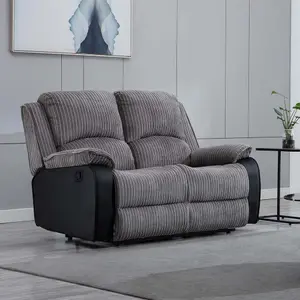 Postana Manual High Back Jumbo Cord Fabric Recliner 2 Seater Sofa (Grey)