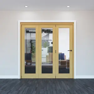 Vertical 0 panel 1 Lite Plain Clear Glazed Shaker Unfinished White oak effect Timber White oak veneer Internal Folding Door set, (H)2060mm (W)1793mm