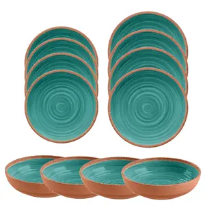 Purely Home Rustic Swirl Turquoise Melamine 12 Piece Outdoor Dinnerware Set of 4