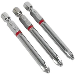 3 Pack of 75mm Phillips Number 2 Power Tool Bits - S2 Steel Quality