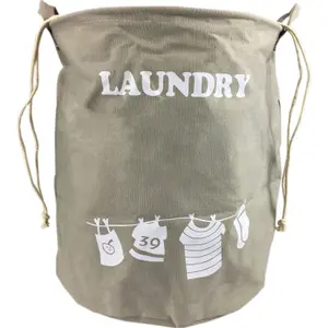 simpa 40L Taupe Fabric Draw String Laundry Hamper Tidy Sack