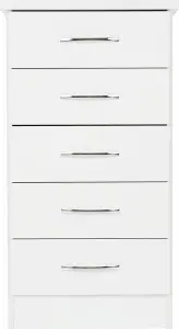 Nevada 5 Drawer Narrow Chest White Gloss