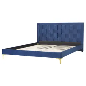 Velvet EU King Size Bed Navy Blue LIMOUX