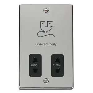 Polished Chrome Shaver Socket 115v/230v - Black Trim - SE Home