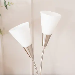 ValueLights Kristina Silver 2 Arm Table Lamp with White Frosted Glass Shades - LED Bulbs Included