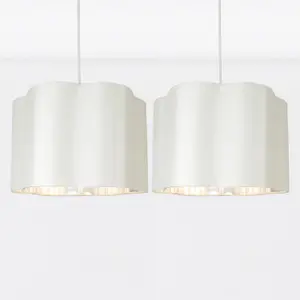 First Choice Lighting Set of 2 Off White with Chrome Inner Scalloped Pendant Shades