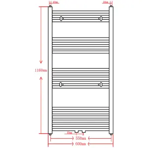 Black Bathroom Central Heating Towel Rail Radiator Straight 600x1160mm