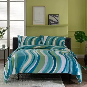 Smith Wave Printed 100% Cotton Duvet Cover Set