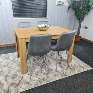 Dining Table and 4 Chairs Oak Effect Wood 4 Grey Velvet Chairs Dining Room