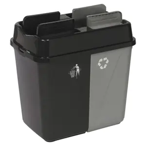 URBNLIVING 60L Duo Kitchen Bin Waste Garbage Can 2 Compartments With Bas Connectors (Black/Grey)