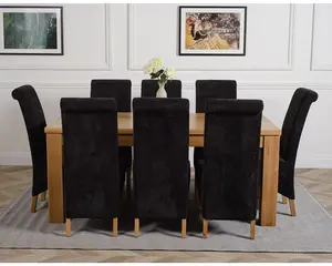 Dakota 182 x 92 cm Chunky Oak Large Dining Table and 8 Chairs Dining Set with Montana Black Fabric Chairs