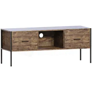 Vida Designs Brooklyn Dark Wood 2 Drawer Industrial TV Unit Stand