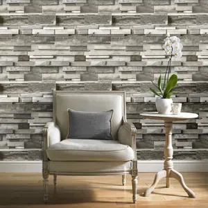 GoodHome Baddiley Grey Wood effect Textured Wallpaper