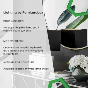 SAANVI Contemporary Mirrored Glass Table Lamp with Wide Black Light Shade Including A Rated Energy Efficient LED Bulb