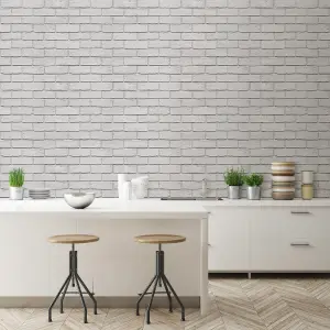 Colours Off white Brick effect Blown Wallpaper Sample