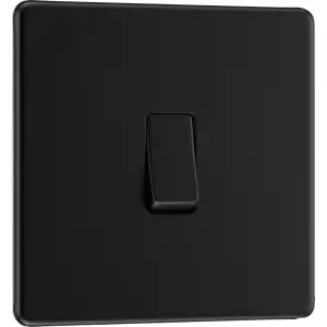 BG Flatplate Screwless 20A Single Wall Light Switch, Matt Black