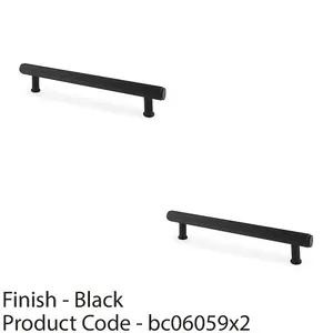 2 PACK - Reeded T Bar Pull Handle - Matt Black 160mm Centres SOLID BRASS Drawer Lined