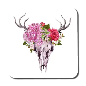 Deer animal skull with flowers and feathers (Coaster) / Default Title